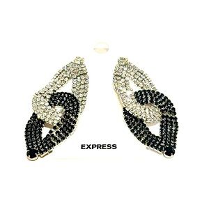EXPRESS Black & Clear Rhinestone Statement Earrings | NWT